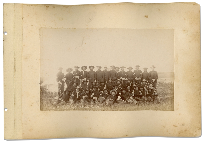 Two Original Photographs From 1891, Shortly After the Wounded Knee Massacre -- One Photograph Shows Lieutenant John J. Pershing With His Indian Scouts